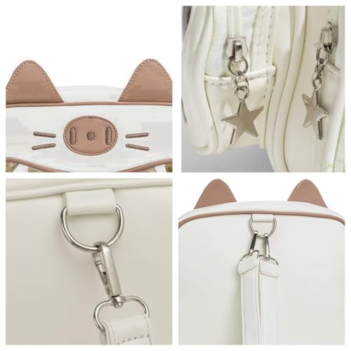 Image of Kawaii Ita Bag Backpack with Insert Cute Cat Crossbody Shoulder Bag Big Capacity Japanese Pin Display Bag (off-white)