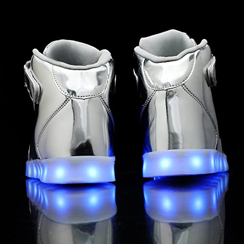 Wooowyet Led Light Up Shoes Kids High Top Led Sneakers For Boys Girls Toddler Halloween Christmas Silver #TOP4