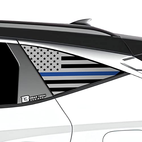 Image of BOGAR TECH DESIGNS Precut Quarter Window American Flag Vinyl Decal Sticker Compatible with Hyundai Tucson 2022-2025, Think Blue Line