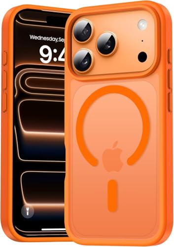Image of Elzzi Magnetic for iPhone 17 Pro Max Case (Compatible with MagSafe) Slim Translucent Matte Shockproof with Anti-Fingerprint Phone Case, Cosmic Orange