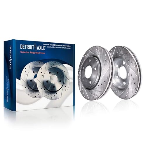 Image of Detroit Axle - Front Brake Kit for Volkswagen Jetta Golf City Beetle | Drilled & Slotted Brake Rotors and Ceramic Brake Pads Replacement 11.02 inch inch Rotors