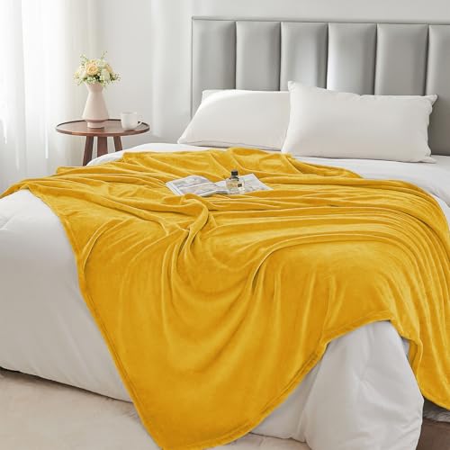 Image of BEDELITE Fleece Blanket Twin Size Yellow Throw Blanket for Couch & Bed, Luxury Plush Cozy Fuzzy Blanket 60x80 inches, Super Soft Warm Lightweight Throw Blanket for Travel Camping