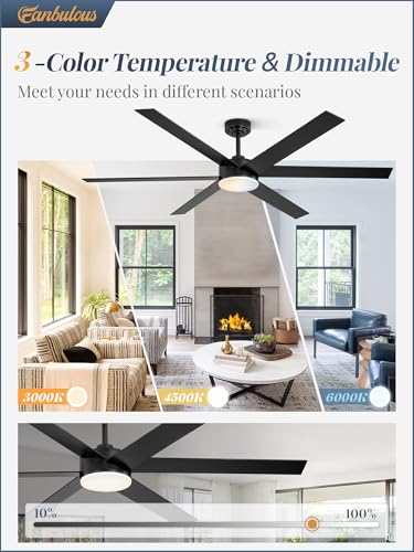 Image of Fanbulous 66 inch Outdoor Ceiling Fans with Lights, Dimmable 3CCT, Black