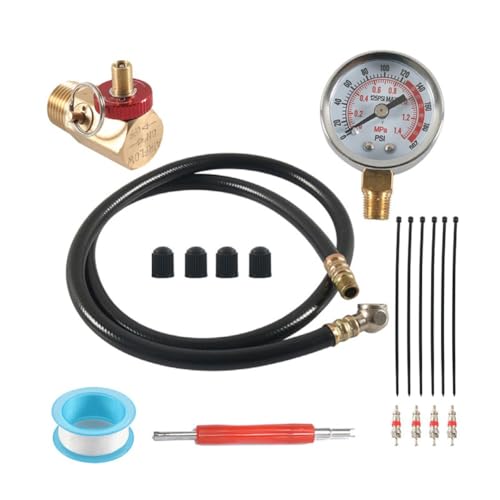 Vilgftyiet Kit de réparation de réservoir d'air 19 pièces avec valve de sécurité en laiton, manomètre de 0 à 200 PSI et tuyau pour réservoirs d'air portables