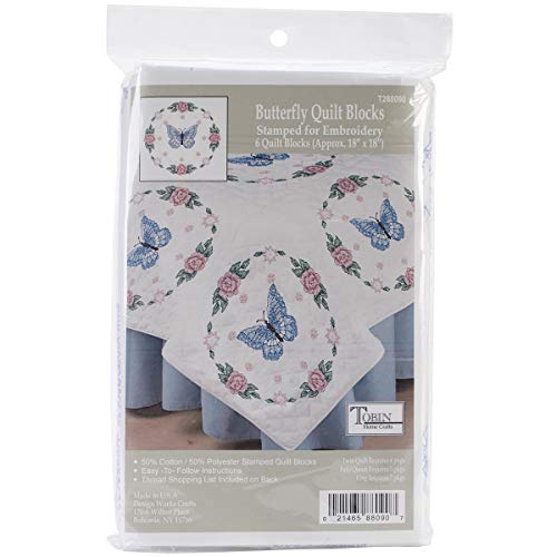 Tobin Butterfly/Rose Stamped for Embroidery Quilt Blocks - Set of 6