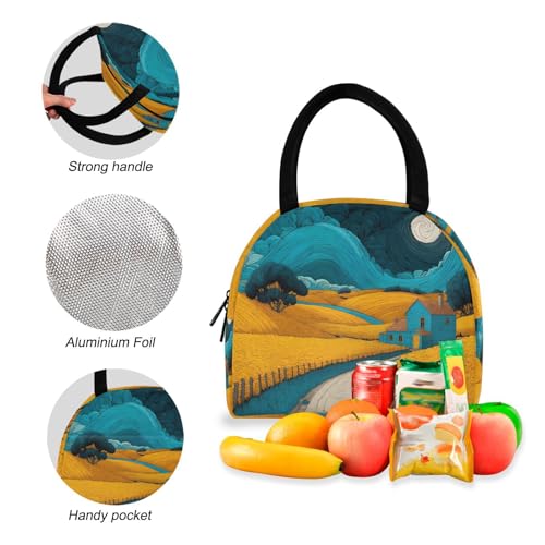 Backpack Lunch Bag Set Painting Countryside Print, Big Storage Travel Backpacks with Insulated Lunch Box for Office Hiking Picnic4
