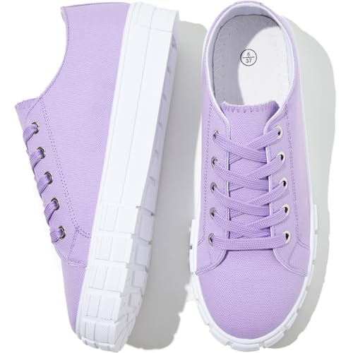 SERNIAL Womens White Canvas Tennis Shoes Low Top Canvas Sneakers for Women(Purple,US8)