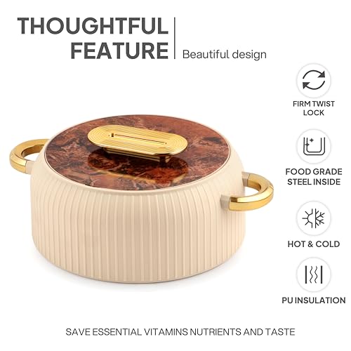 Image of CELLO Castella Insulated Steel Casserole Set of 3 Pcs (1000ml, 1000ml, 1500ml) Gold Beige | Airtight Lid Hot Pot Case Keeps Food Hot & Warm for Long Hours, Casserole Set for Roti Chapati Rice Biryani