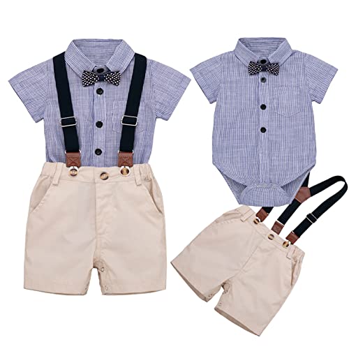 SOONHUA Baby Boy Outfits, Baby Boys Gentleman Outfits Suits,Newborn Short Sleeve Romper Shirt+Suspender Shorts+Bow Tie Overalls Clothes Set