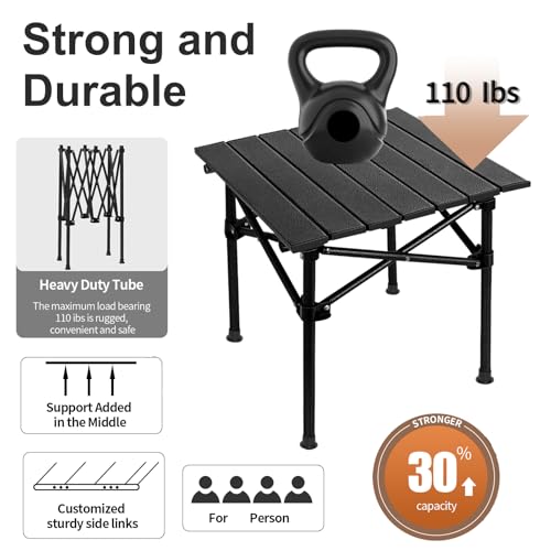 Mesa de Camping DanCoom Plegable y Ajustable de Aluminio para 2-4 Personas Negra Cuadrada miniatura 4