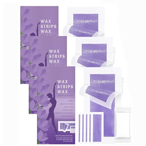 bandas de cera depilatorias, bandas de cera facial, depilación suave, rápida y suave para cuerpo, piernas, bikini, axilas y rostro. Ideal para viajes y sin calor. (3PCS)
