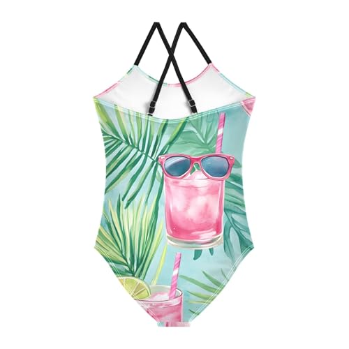 senya Girls Swimsuits Pink Drink Sunglasses One-Piece Swimwear Quick Dry Girls Bathing Suits for 3 Years Old2