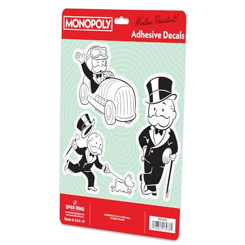 Image of Hasbro Monopoly Characters Adhesive Vinyl Decals - Fun Set of Monopoly Stickers or Water Bottle or Laptop, 1 Pack (3 Count)