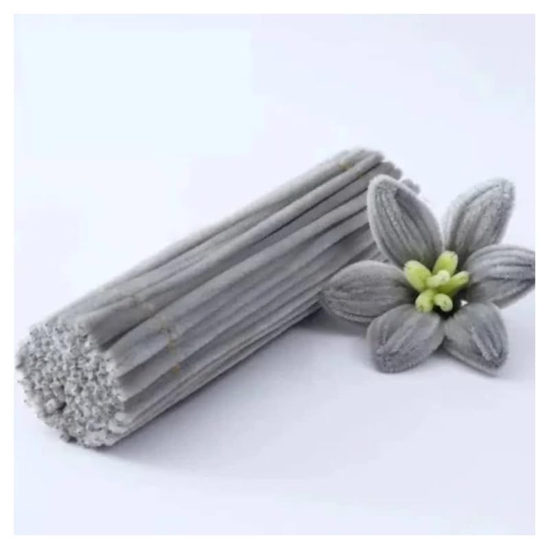 Image of 100Pcs Pipe Cleaners Craft Set | Chenille Stem Fuzzy Sticks DIY Craft Supplies for Art Projects Activities, Decorations, Flower Making, Modeling & Sculpting (Grey)