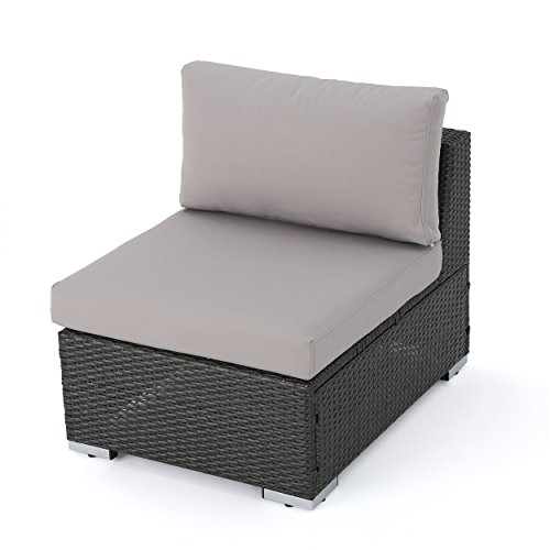 Christopher Knight Home Santa Rosa Outdoor Wicker Armless Sectional Sofa Seat With Aluminum Frame And Water Resistant Cushions, Grey / Silver #TOP1
