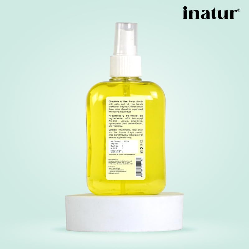 inatur Refreshing Hand Sanitizer Spray| Alcohol-Based, 99.9% effective against Germs | Gentle on Skin & Safe for Surfaces, Disinfectant | Liquid Hand Sanitizer 250ml for Effective Daily Hygiene - Image 9 thumbnail