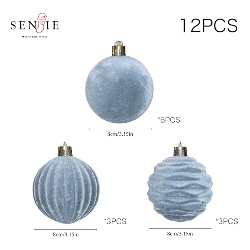 Image of 3.15inch Velvet Christmas Ornaments for Xmas Tree, 12 pcs Flocked Christmas Balls Set Assortment for Holiday Decor