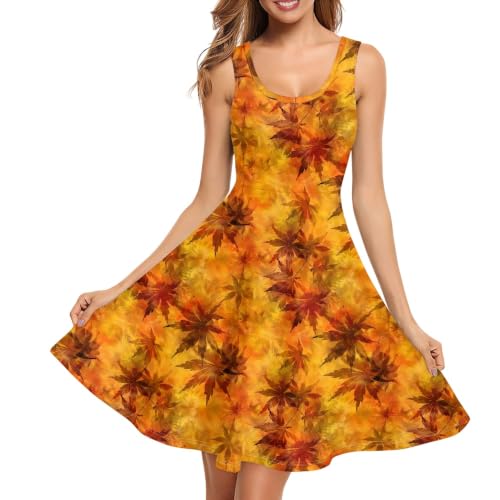 Image of TOADDITDO Women's Sleeveless O Neck Beach A-Line Party Coctail Tank Dresses Flared Sundress