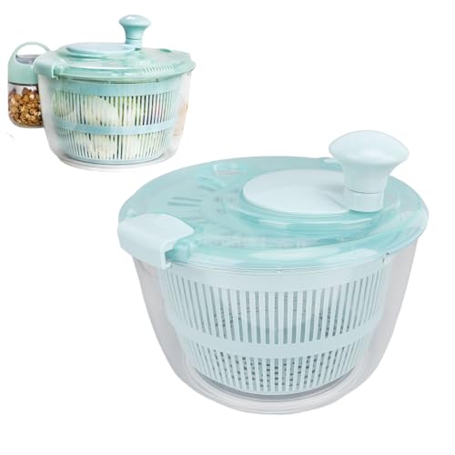 Salad Spinner Lettuce Dryer,5L Salad Spinner Lake Blue Fast One Handed Manual Salad Washer Spinner for Vegetable Fruit Lettuce