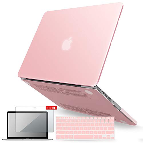 IBENZER Compatible with MacBook Pro 15 Inch Case 2015 2014 2013 2012 A1398 Hard Shell Case & Keyboard Cover & Screen Protector for Old Version Apple Mac Retina 15 Rose Quartz R15RQ+2