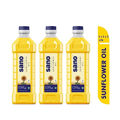 Image of Sano Sunflower Oil 1 Litre Pet Bottle - Pure And Nutrient-rich Cooking Oil With High Smoke Point - Ideal For Frying, Sauteing, And Baking - Healthy And Versatile, Perfect For Everyday Use (Pack Of 3).