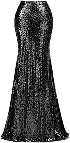 PROMLINK Sequin Mermaid Skirts for Women High Waist Glitter Maxi Skirts Dresses,Black,22