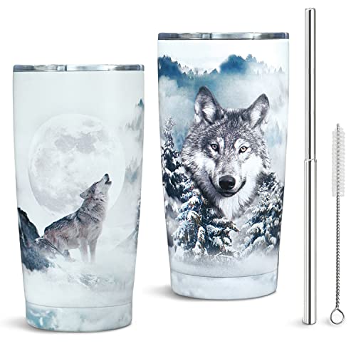 Bild: Wolf Tumbler, Wolf Geschenke f�r M�nner und Frauen, Wolf Wasserflasche/Kaffeetasse/Reisebecher, Wolf Liebhaber Geschenk,Doppelwandiger isolierter Becher, 590 ml Kaffeetasse W. olf f�r 17,79 EUR bei amazon.de