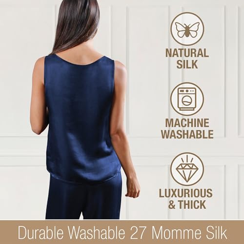 Luxury Artisan Silk Pajamas For Women Tank Pants Set, Pure Mulberry Silk 27Momme - Image 6
