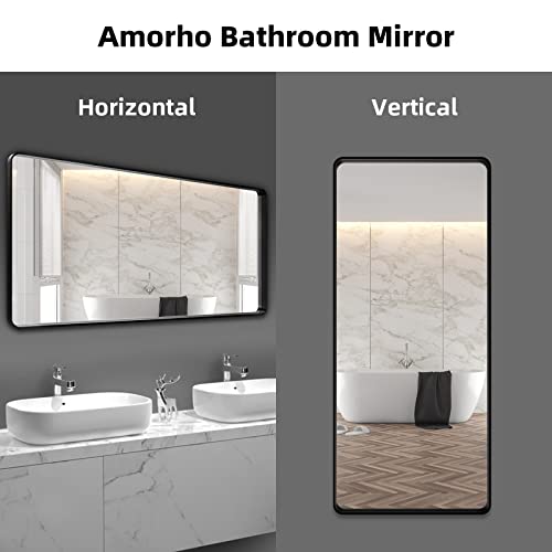 Amorho 72X36 Black Matte Bathroom Mirrors For Vanity, Metal Framed Mirror For Wall, Double Vanity Mirror, Farmhouse Shatterproof Mirror, Anti-Rust(Horizontal/Vertical) #TOP5