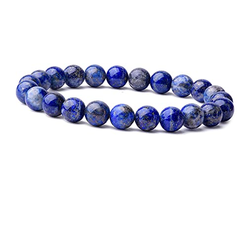 TreasureBay Handmade Womens Mens 6mm Gemstone Bracelet | Beautiful Natural Gemstone Stretchy Beaded Bracelet (Blue Lapis Lazuli)