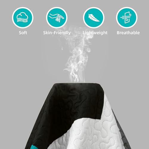 Image of Tyrot 3 Piece Teal /Turquoise Quilt King Size Black White Gray Bedding Set | Lightweight Bedspread, Geometric Coverlet with 2 Sham, Modern Abstract Soft Microfiber, Bed Cover for All Season, 106''x96''