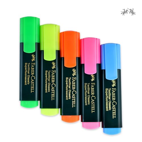 Image of Faber-Castell Textliner Pen Set - Pack of 5 Assorted Colours | Refillable Markers for Study, Journaling & Doodling | Stationery Essential for Students