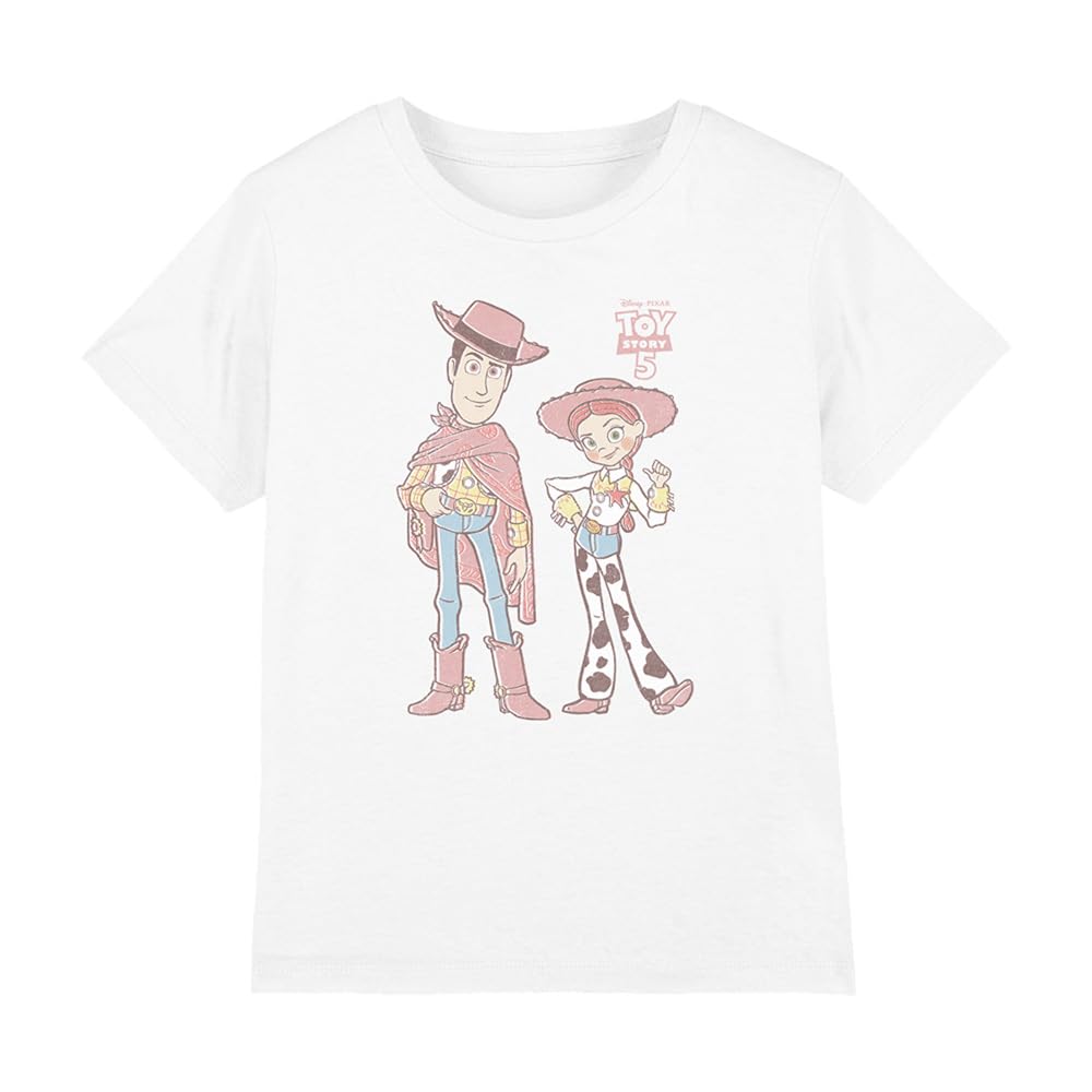 Disney Toy Story 5 Woody and Jessie Western Kids T Shirt, White, 7-8Y
