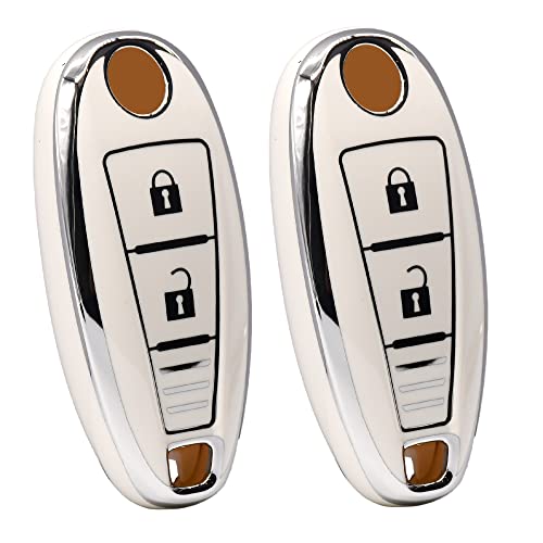 Image of KMH - TPU Silver Car Key Cover Compatible for Maruti Suzuki Baleno | Brezza | Swift| Ignis Compatible with 2 Button Smart Key Cover (Pack of 2, Silver White)