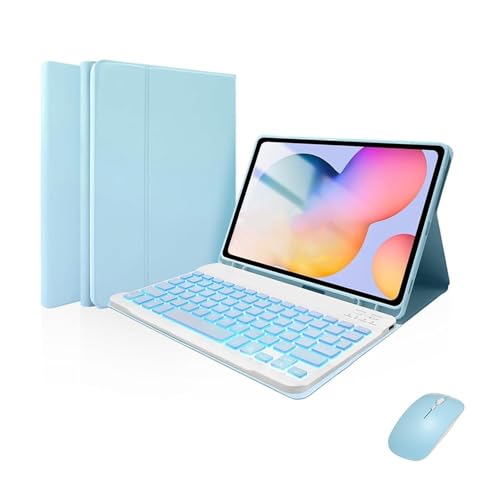 Clavier rétroéclairé détachable avec étui cuir bleu ciel pour iPad Air 13 pouces 2024