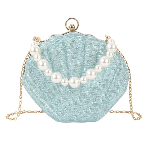 Image of Glitter Seashell Evening Clutch Purse Mini Chain Crossbody Bag Pu Leather Shell Pearl Shoulder Bag