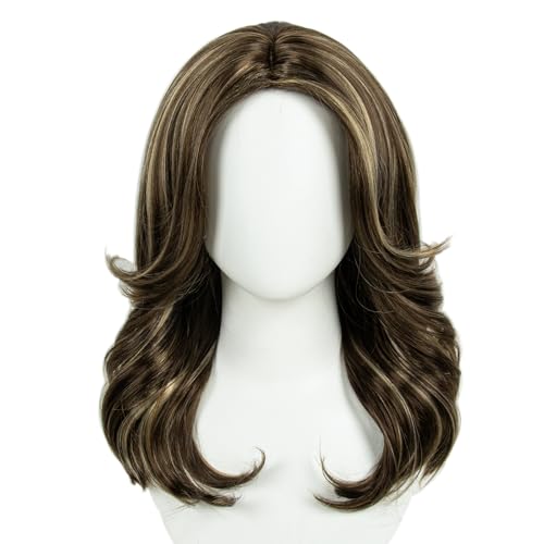 Image of 70s Brown Highlight Disco Wig Farrah Fawcett Wigs for Women Lady Natural Synthetic Full Wigs Vintage Cosplay Costume Hair Wig (mixed brown)