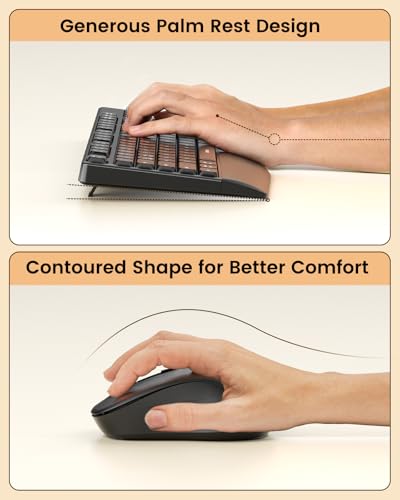seenda Wireless Bluetooth Keyboard and Mouse Combo, COE200 Ergonomic Wireless Keyboard Mouse with Wrist Rest, Multi-Device Connection, Full-Size, Compatible for Computer/Laptop/Mac/MacBook, Black - Thumbnail 3