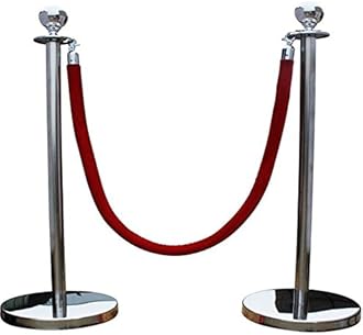 Queue Barrier Posts (Pair) with 1.5M RED Rope Stainless Steel Stanchion Divider Crowd LINE Control Set-BAR-S