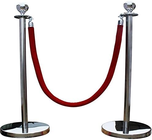 Queue Barrier Posts (Pair) with 1.5M RED Rope Stainless Steel Stanchion Divider Crowd LINE Control Set-BAR-S