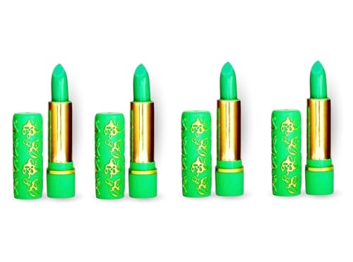Lot de 4 Rouges à Lèvres Magiques Fabriqués au Maroc - Teintes Vertes, Hydratants, Longue Durée, Changement de Température et pH, Maquillage Nourrissant, Lèvres Pulpeuses et Brillantes