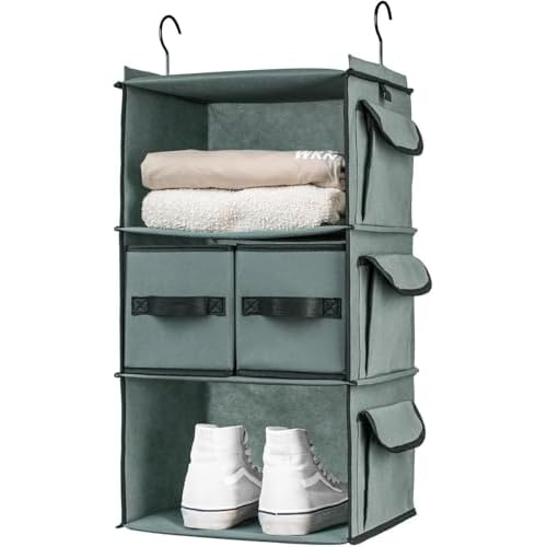 SMIRLY 6 Shelf Hanging Closet Organizer Hanging Shelves, Closet Hanging Organizer with 2 Sturdy Hooks for Wardrobe, Nursery, Storage (Grey, 3 Shelf)
