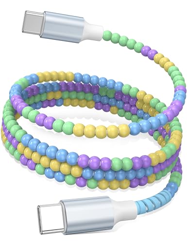 Image of USB C to USB C Cable 6FT,60W Beaded Charger Cord Fast Charging for iPhone 17 16 15 Pro Max /iPad Pro Air 11th /for Samsung S26 S25 S24 Ultra S23 /Android Phone Charger Cord Cute Girls Women,Blue-Yellow