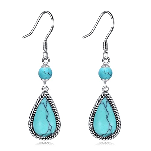 POPLYKE Teardrop Turquoise Dangle Earrings for Women 925 Sterling Silver