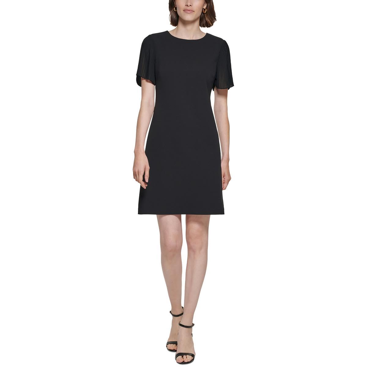 Tommy Hilfiger Women's Short Sleeve Scuba Crepe Structured Dress, Black, 14