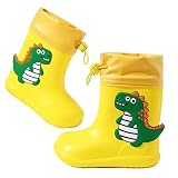 Regenschuhe Kind Gummistiefel Gelb Kinder EVA Schadstofffreie mit Motiven und Kordelzug Dinosaurier Regenstiefel 170MM Gr.26/27 EU Schmal (Gelb)