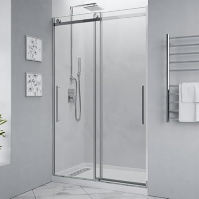 ANZZI 76 x 48 inch Frameless Shower Door in Polished Chrome | Stella Water Repellent Glass Shower Door with Seal Strip Parts and Handle | Easy Glide Rollers Sliding Shower Door | AMZSD05901CH