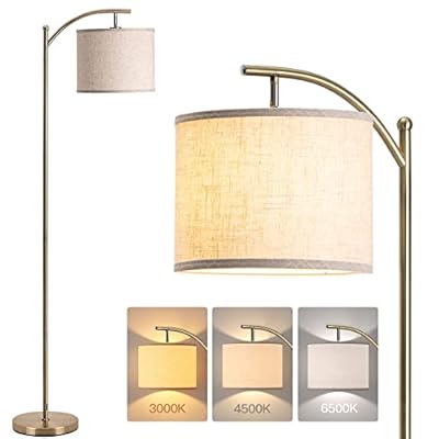 addlon Floor Lamp for Living Room with 3 Color Temperatures, Standing lamp with Linen lampshade for Bedroom, Office, Lamps with 9W LED Bulb Included - Brass Gold with Beige Shade