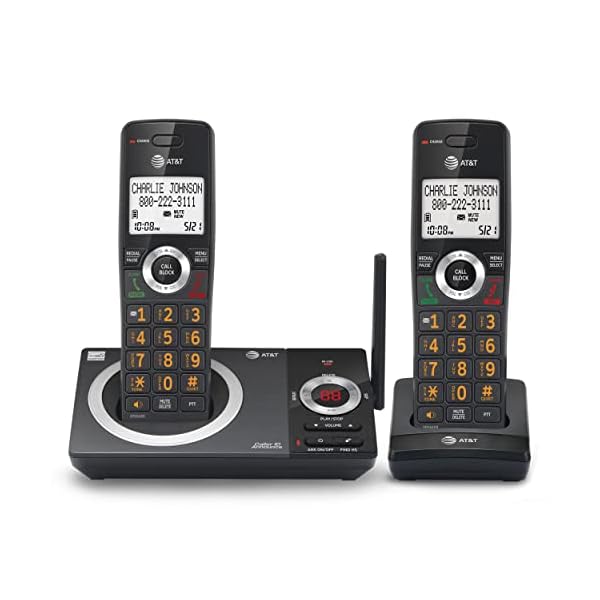 AT&T CL82219 DECT 6.0 2-Handset Cordless Phone for Home with Answering Machine, Call Blocking, Caller ID Announcer, Intercom and Long Range, Black