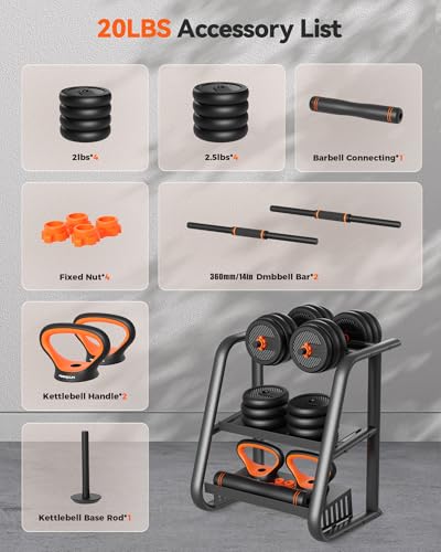 Image of FEIERDUN Adjustable Dumbbells, 20lbs Free Weight Set with Connector, 4 in1 Dumbbells Set Used as Barbell, Kettlebells, Push up Stand, Fitness Exercises for Home Gym Suitable Men /Women